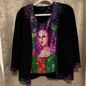 Vintage Michael Simon Sequin Art Women sweater set - Black and Multicolor
